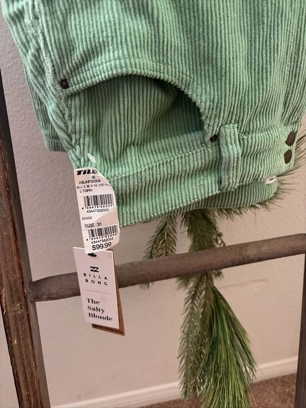 Billabong x The Salty Blonde High Waisted Corduroy Pants Size 31 - Picture 2 of 5